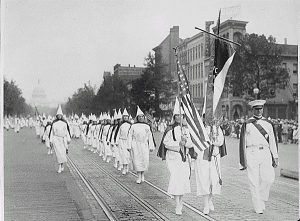 Ku Klux Klan members march down Pennsylvania Avenue in Washington, D.C. in 1928 (National Archives and Records Administration). 