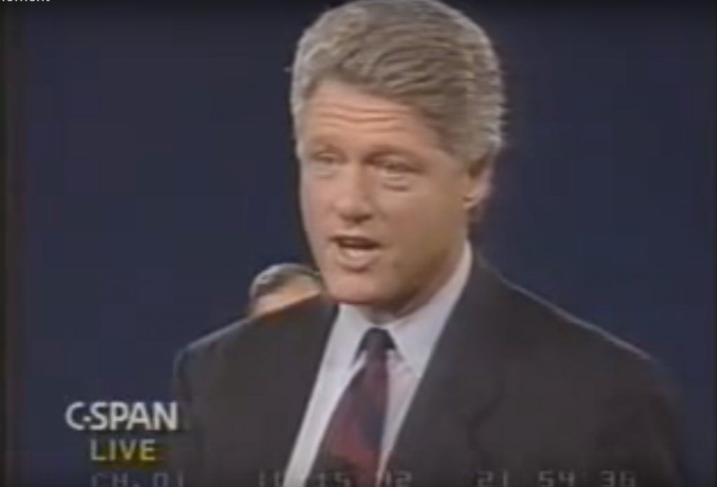 The famous moment where Bill Clinton went off script during the 1992 presidential debate.